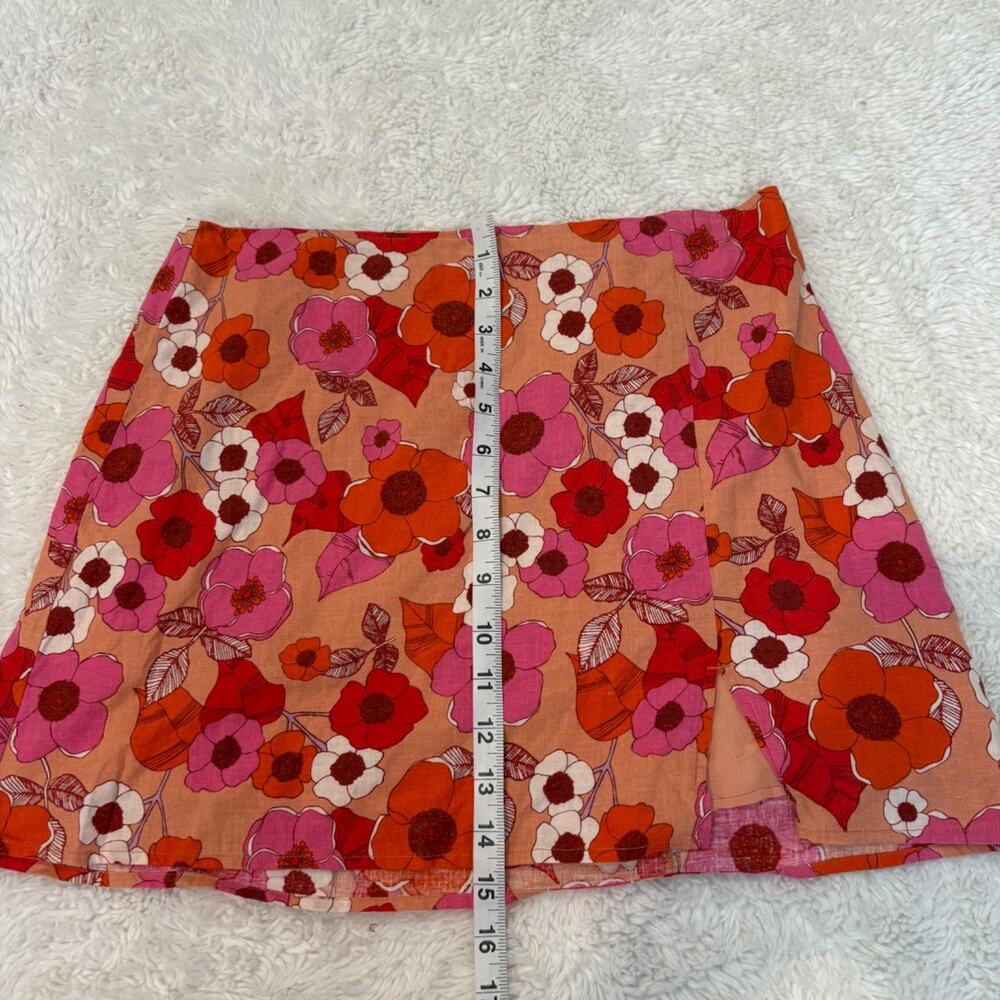Urban Outfitter Womens Floral Linen Skirt M Boho Costal Resort Indie Tomato Girl - Picture 4 of 6
